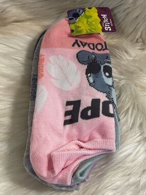 Disney Pink & Gray Stitch No Show Socks - 5 Pack